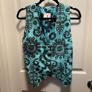 Todd Oldham Times Seven | Blue Black Embroidered Vintage Vest Sz L